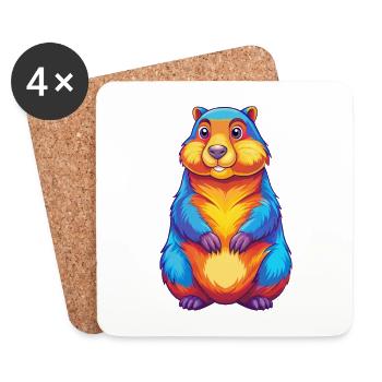 marmotte coloré Kawaii dessin animé personnage animal - Dessous de verre (lot de 4) - blanc - Devant