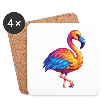 flamant rose coloré kawaii dessin animé personnage clipart - Dessous de verre (lot de 4) - blanc - Devant