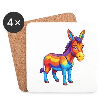 Donkey Colorful Kawaii Cartoon Character Clipart - Coasters (set of 4) - white - Front