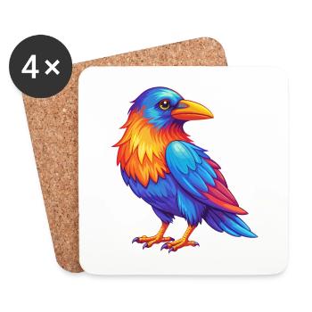 Crow Colorful Kawaii Cartoon Character Clipart - Coasters (set of 4) - white - Front