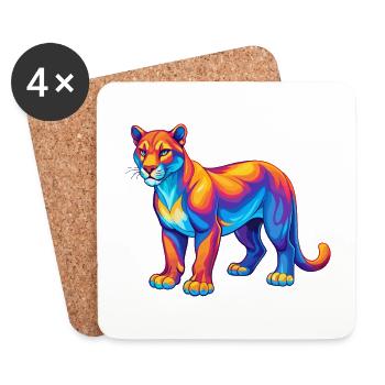 Cougar coloré Kawaii Dessin animé Personnage Clipart - Dessous de verre (lot de 4) - blanc - Devant
