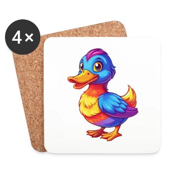 Duck Colorful Kawaii Cartoon Character Clipart - Coasters (set of 4) - white - Front