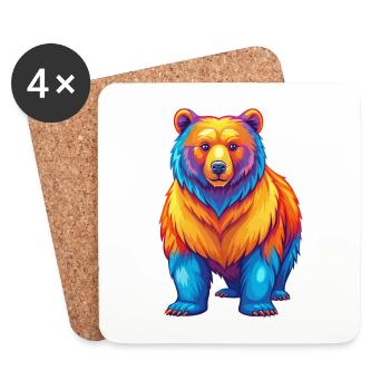 Bear Colorful Kawaii Cartoon Character Clipart - Coasters (set of 4) - white - Front