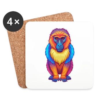 Baboon Colorful Kawaii Cartoon Character Clipart - Coasters (set of 4) - white - Front