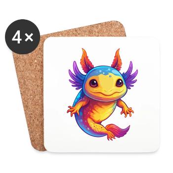 axolotl coloré Kawaii Dessin animé Personnage Clipart - Dessous de verre (lot de 4) - blanc - Devant