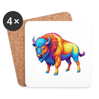 Bison coloré Kawaii Dessin animé Personnage Clipart - Dessous de verre (lot de 4) - blanc - Devant