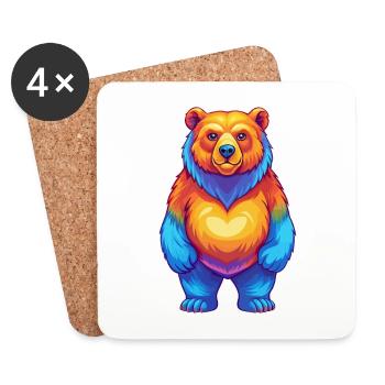 Bear Colorful Kawaii Cartoon Character Clipart - Coasters (set of 4) - white - Front