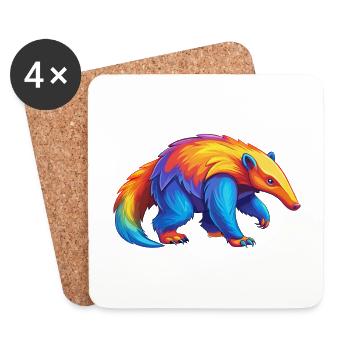 Anteater Colorful Kawaii Cartoon Character Clipart - Coasters (set of 4) - white - Front
