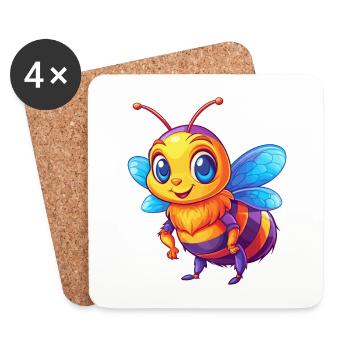 Bee Colorful Kawaii Cartoon Character Clipart - Coasters (set of 4) - white - Front