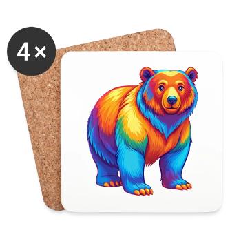 Bear Colorful Kawaii Cartoon Character Clipart - Coasters (set of 4) - white - Front