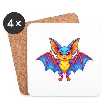 Chauve-souris coloré Kawaii dessin animé Personnage Clipart - Dessous de verre (lot de 4) - blanc - Devant