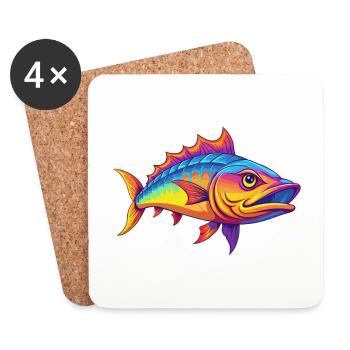 Barracuda Coloré Kawaii Dessin Animé Personnage Animal - Dessous de verre (lot de 4) - blanc - Devant