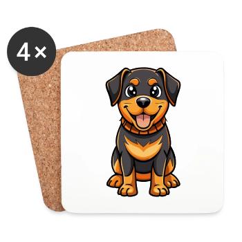 Rottweiler Dog Cartoon Character Kawaii Clipart - Coasters (set of 4) - white - Front