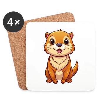 loutre mignon personnage de dessin animé Kawaii Clipart - Dessous de verre (lot de 4) - blanc - Devant