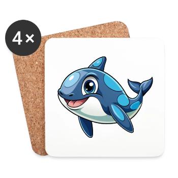 Orca Cute Cartoon Character Kawaii Clipart - Coasters (set of 4) - white - Front