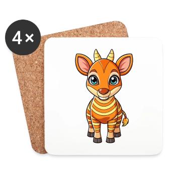 Okapi Cute Cartoon Character Kawaii Clipart - Coasters (set of 4) - white - Front
