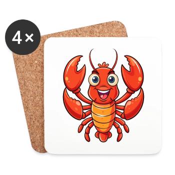 homard mignon personnage de dessin animé kawaii clipart - Dessous de verre (lot de 4) - blanc - Devant