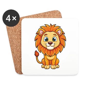 Lion Mignon Personnage De Dessin Animé Kawaii Clipart - Dessous de verre (lot de 4) - blanc - Devant