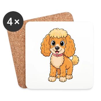 Caniche chien mignon personnage de dessin animé Kawaii Clipart - Dessous de verre (lot de 4) - blanc - Devant