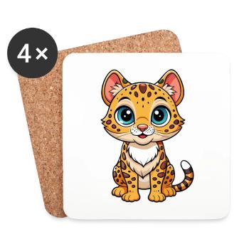 Ocelot Cute Cartoon Character Kawaii Clipart - Coasters (set of 4) - white - Front