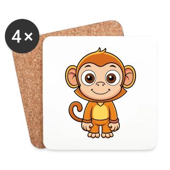 Monkey Cute Cartoon Character Kawaii Clipart - Coasters (set of 4) - white - Front