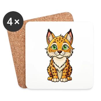 Luchs Niedliche Zeichentrickfigur Kawaii Clipart - Untersetzer (4er-Set) - Weiß - Vorne
