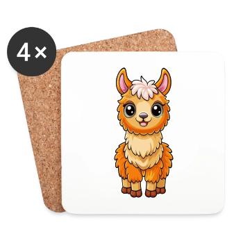 Llama Cute Cartoon Character Kawaii Clipart - Coasters (set of 4) - white - Front