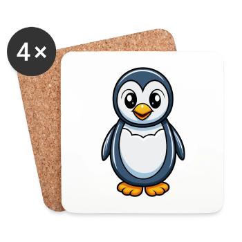 Pingouin Mignon Personnage De Dessin Animé Kawaii Clipart - Dessous de verre (lot de 4) - blanc - Devant