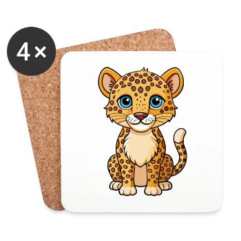 Léopard Mignon Personnage De Dessin Animé Kawaii Clipart - Dessous de verre (lot de 4) - blanc - Devant