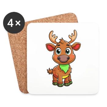 Moose Cute Cartoon Character Kawaii Clipart - Coasters (set of 4) - white - Front