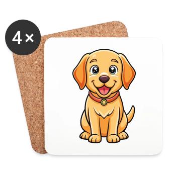 Labrador Retriever Chien Dessin animé Kawaii Clipart - Dessous de verre (lot de 4) - blanc - Devant