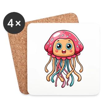 méduse mignon personnage de dessin animé Kawaii Clipart - Dessous de verre (lot de 4) - blanc - Devant