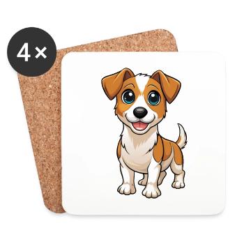 Jack Russell Terrier Hund Cartoon Kawaii Clipart - Untersetzer (4er-Set) - Weiß - Vorne