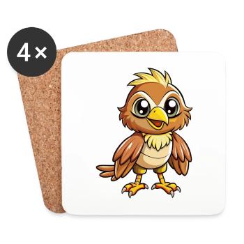 Hawk Cute Cartoon Character Kawaii Clipart - Coasters (set of 4) - white - Front