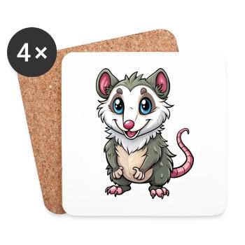 Opossum Mignon Personnage De Dessin Animé Kawaii Clipart - Dessous de verre (lot de 4) - blanc - Devant