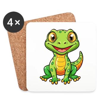 Lizard Cute Cartoon Character Kawaii Clipart - Coasters (set of 4) - white - Front