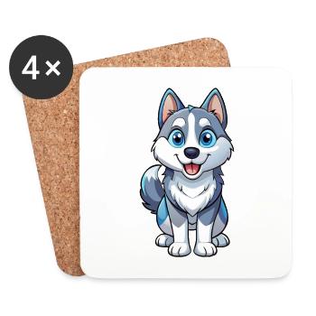 Husky chien mignon personnage de dessin animé Kawaii Clipart - Dessous de verre (lot de 4) - blanc - Devant