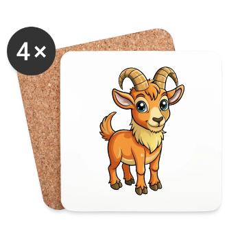 Steinbock Niedliche Zeichentrickfigur Kawaii Clipart - Untersetzer (4er-Set) - Weiß - Vorne