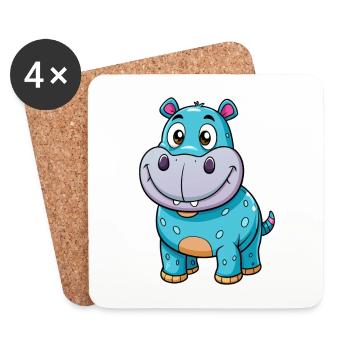 Nilpferd Niedliche Zeichentrickfigur Kawaii Clipart - Untersetzer (4er-Set) - Weiß - Vorne