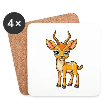 Impala Niedliche Zeichentrickfigur Kawaii Clipart - Untersetzer (4er-Set) - Weiß - Vorne