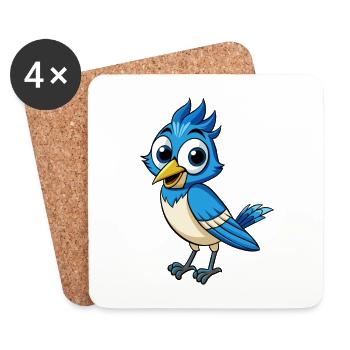 Jay Bird Niedliche Zeichentrickfigur Kawaii Clipart - Untersetzer (4er-Set) - Weiß - Vorne