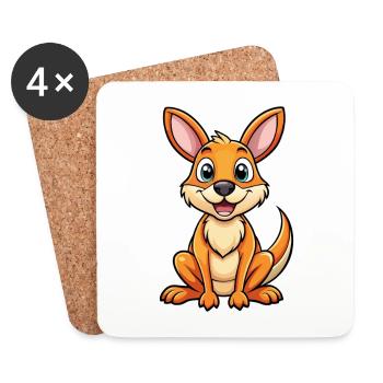 Kangaroo Cute Cartoon Character Kawaii Clipart - Coasters (set of 4) - white - Front