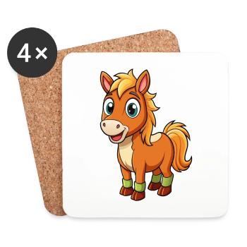 Pferd Niedliche Zeichentrickfigur Kawaii Clipart - Untersetzer (4er-Set) - Weiß - Vorne