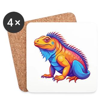 Iguana Colorful Kawaii Cartoon Character Clipart - Coasters (set of 4) - white - Front