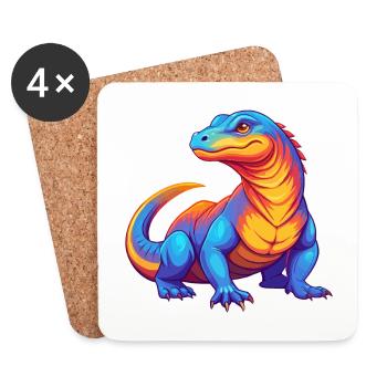 Dragon de Komodo Personnage de dessin animé kawaii coloré - Dessous de verre (lot de 4) - blanc - Devant
