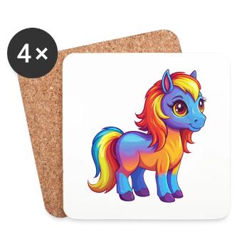 Ponny coloré Kawaii Dessin animé Personnage Clipart - Dessous de verre (lot de 4) - blanc - Devant