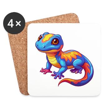 Salamander Colorful Kawaii Cartoon Character - Coasters (set of 4) - white - Front