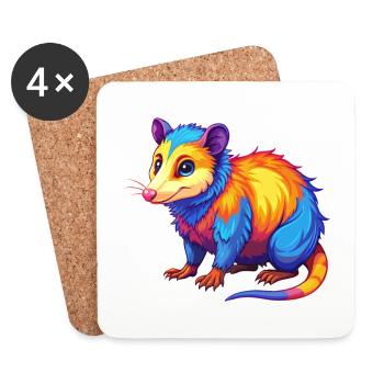 Opossum coloré Kawaii dessin animé Personnage Clipart - Dessous de verre (lot de 4) - blanc - Devant