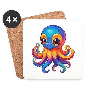 Oktopus Bunte Kawaii Cartoon Figur Clipart - Untersetzer (4er-Set) - Weiß - Vorne
