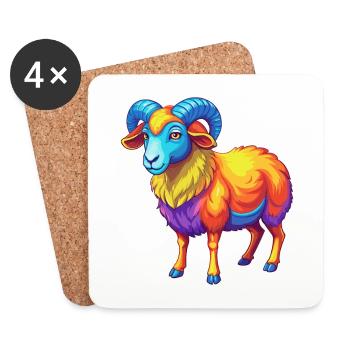 Ram Colorful Kawaii Cartoon Character Clipart - Coasters (set of 4) - white - Front
